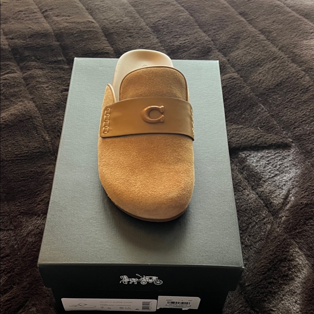 Tan Suede Slide Sandals